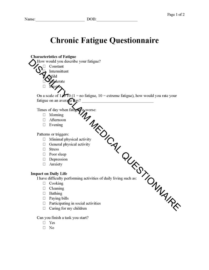Chronic Fatigue Questionnaire - Etsy