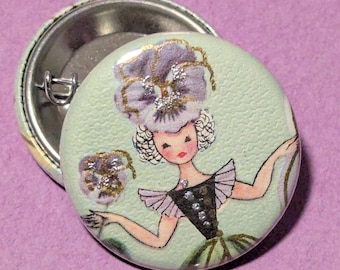 Set of 5 Pinback Buttons, One of a Kind, made from an Upcycled Vintage Greeting Card
