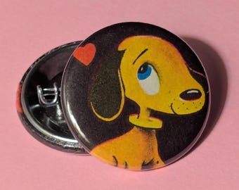 Set of 2 Pinback Buttons, One of a Kind, made from an Upcycled Vintage Greeting Card