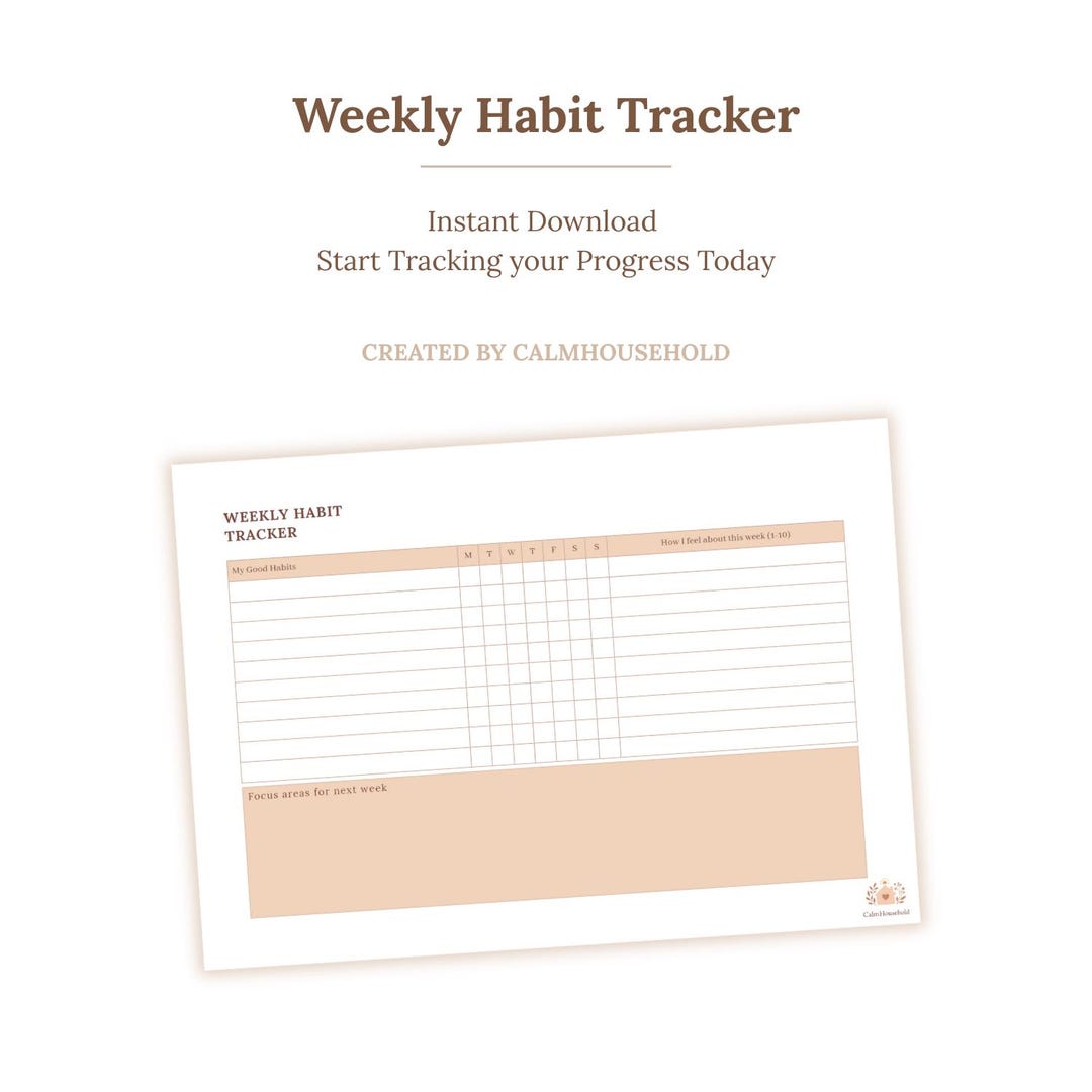 Simple Weekly Habit Tracker Printable, Goal & Routine Checklist (A4 ...