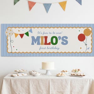 Banner 1e verjaardag | Fun to be One, decoratie jongen eerste verjaardag, achtergrond (canvasjabloon - 6 x 2 ft)