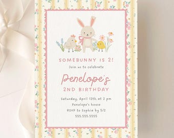Invitación de cumpleaños de "Somebunny is One" / "Some Bunny 1er cumpleaños" / Plantilla de Canva (1035)