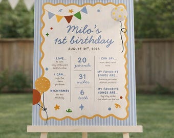 Invitación para el primer cumpleaños de un niño (1.er cumpleaños) / Plantilla de Canva (1057)