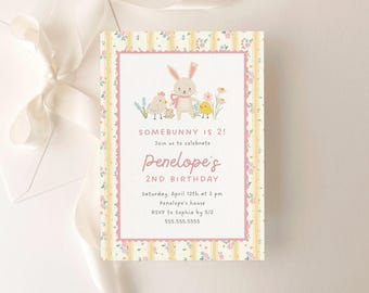 Invitación de cumpleaños de "Somebunny is One" / "Some Bunny 1er cumpleaños" / Plantilla de Canva (1035)