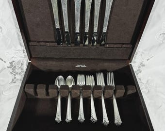 Oneida Damask Rose Sterling Silver Flatware Set Service for 6 - 24 Pieces