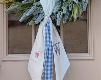 Personalized Fourth of July Wreath Sash | Custom Monogram Door Hanger Bow | Patriotic Front Door Decor | Embroidered Wreath Sash | Red White
