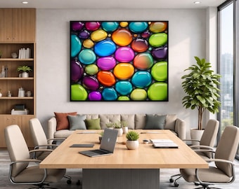 Chromatyczny obraz „Konstelacja bąbelków” na płótnie – żywy, abstrakcyjny wydruk artystyczny na szkle