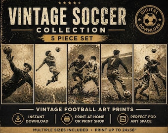 Láminas de arte vintage de fútbol – Colección de 5 piezas (Descarga digital)