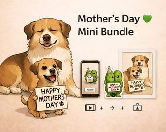 Zestaw mini filmów z psem na Dzień Matki, naklejki i grafiki ściennej (do pobrania w wersji cyfrowej)