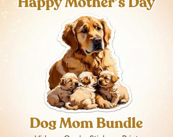 Zestaw szczeniąt matki golden retrievera – karta, naklejka, grafika ścienna (do pobrania w wersji cyfrowej)