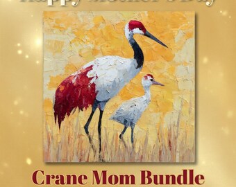 Crane Mom Bundle – Elegant Bird Art Print, Video, Card, Sticker (Digital Download)
