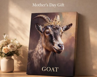 Obraz na płótnie z motywem kozy – Królewska Koza w Koronie, Luksusowa dekoracja zwierzęca 8x12