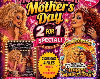 Paquete Drag para el Día de la Madre / Láminas y pegatinas del Orgullo LGBTQ (Descarga digital)