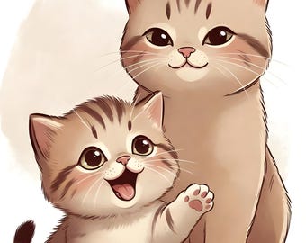 Zestaw z kotem na Dzień Matki – wideo, grafika do druku, naklejka (do pobrania w wersji cyfrowej)