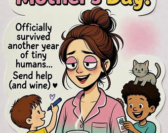 Zabawne naklejki na Dzień Matki lub kartka do druku – pakiet Mom Life Humor PNG (do pobrania cyfrowego)