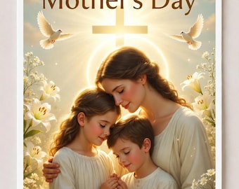 Naklejki religijne na Dzień Matki lub kartka do druku – Pakiet chrześcijański PNG (do pobrania natychmiast)