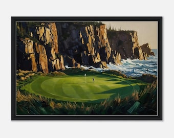 Cape Breton Coastal Golf Canvas Print, Dramatic Cliffside Landscape Artwork