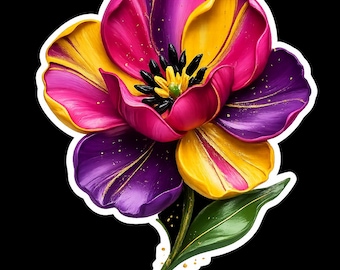 Vibrant Floral Sticker Pack, Colorful Botanical Decals, Waterproof Vinyl Set