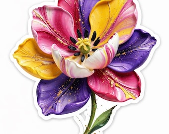 Paquete de pegatinas florales vibrantes, calcomanías botánicas coloridas, juego de vinilo impermeable