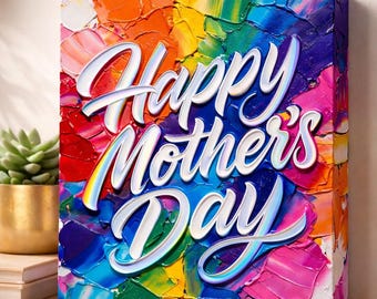 Teksturowana tęczowa sztuka na płótnie – Nowoczesna, odważna dekoracja na Dzień Matki (8x8, 8x10)