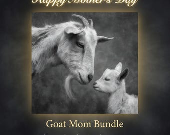 Goat Mom Mother’s Day Bundle – Cute Animal Gift for Mom, Video Card Sticker Print Set, “Love You Mom” Digital Download