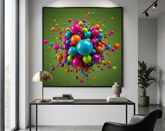 Abstrakcyjny obraz na płótnie „Prism Bloom” | Kolorowa dekoracja ścienna w kształcie klastra bąbelków (w opakowaniu galeryjnym)