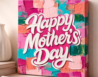 Płótno z napisem „Wszystkiego najlepszego z okazji Dnia Matki” – jasnoróżowa, teksturowana dekoracja ścienna (8x8, 8x10)