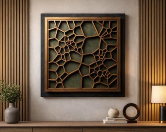 Nowoczesna sztuka architektoniczna na płótnie – brązowy geometryczny panel ścienny Voronoi Lattice