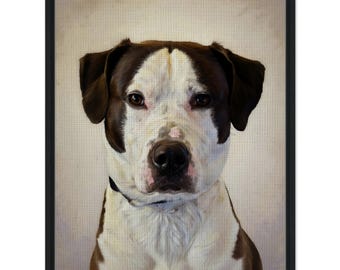 Framed Dog Portrait Canvas Art, Elegant Pet Painting Print, Modern Memorial Artwork