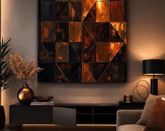 Aspectos arquitectónicos: arte abstracto geométrico industrial sobre lienzo.