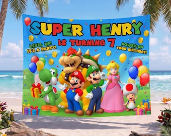 Custom Super Mario Birthday Backdrop, Personalized Mario Bros Party Banner, Kids Gamer Tapestry, Luigi Bowser Wall Decor, Photo Background