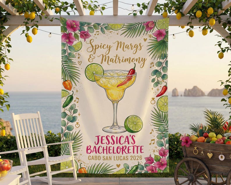 Custom Bachelorette Backdrop, Spicy Margarita Tapestry, Cabo ...
