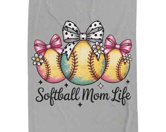 Manta de felpa de terciopelo Softball Mom Life / Diseño de pelotas de softbol con lazos