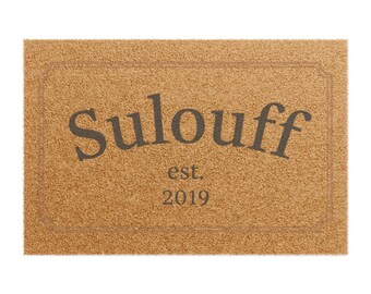 Felpudo con nombre personalizado / Felpudo de bienvenida con apellido personalizado, año estimado.
