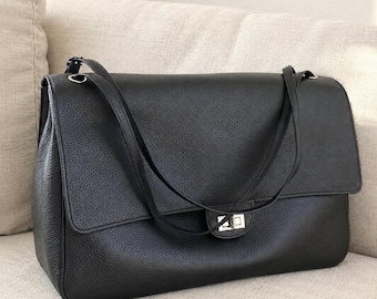 Bolso de hombro de piel auténtica, bolso tote holgado para portátil, bolso de mano de piel de vacuno suave.