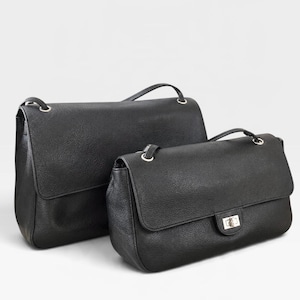 Genuine Cowhide Leather Shoulder Bag, Turn-Lock Closure, Movable Handle