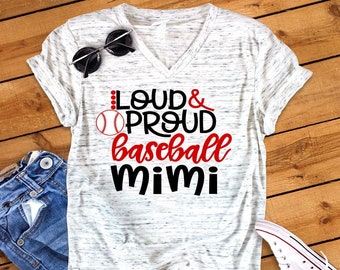 Personalized Loud And Proud Baseball Mimi Baseball Grandma Unisex V Neck Graphic Tee T-Shirt