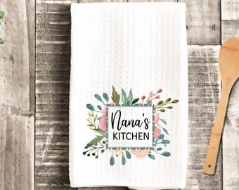 Nana's Kitchen Floral Watercolor Grandma Dish Towel - Mother's Day Nana Tea Towel Kitchen Decor - New Home Gift Farm Decorations house Towel