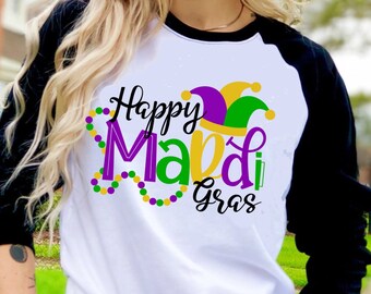 Happy Mardi Gras Beads Fun Unisex Tee Raglan shirt