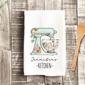 Custom Teal Kitchen Mixer Personalized Tea Dish Towel - Baking Tea Towel Kitchen Décor - Housewarming Farm Decorations house Towel