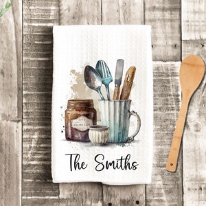 Rustic Kitchen Utensils Personalized Tea Dish Towel - Tea Towel Kitchen Décor - Housewarming Farm Decorations house Towel