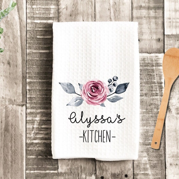 Personalized Floral Rose Tea Dish Towel -   Monogram Tea Towel Kitchen Décor - Housewarming Farm Decorations house Towel