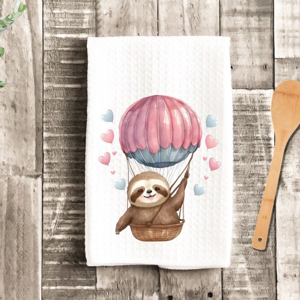 Sloth Hot Air Balloon Dish Towel - Sloth Heart Tea Towel Kitchen Decor - New Home Gift Farm Decorations house Decor Towel