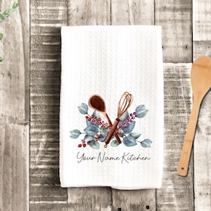 Floral Spoon Whisk Kitchen Personalized Tea Dish Towel - Tea Towel Kitchen Décor - Housewarming Farm Decorations house Towel