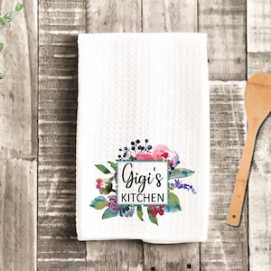 Gigi's Kitchen Floral Watercolor Grandma Dish Towel - Mother's Day Gigi Tea Towel Kitchen Decor - New Home Gift Farm Decorations house Towel