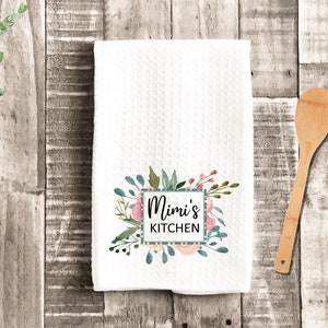 Mimi's Kitchen Floral Watercolor Grandma Dish Towel - Mother's Day Mimi Tea Towel Kitchen Decor - Grandmother Gift Farm Decorations
