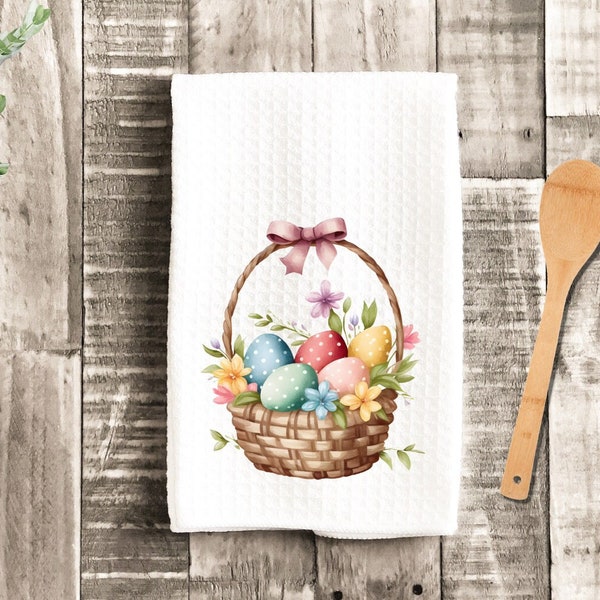 Easter Egg Basket Kitchen Dish Towel - Easter Eggs Tea Towel Kitchen - New Home Gift Farm Decorations house Decor Towel