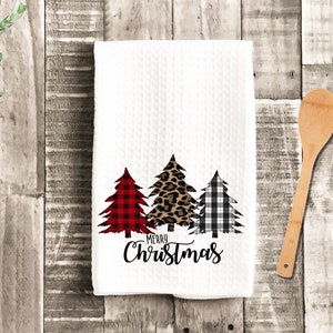 Merry Christmas Plaid Tree Tea Dish Towel - Christmas Trees Towel Kitchen Décor - New Home Gift, Housewarming Farm Decorations house Towels