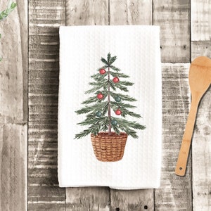 Christmas Watercolor Tree Merry Christmas Tea Dish Towel - Winter Tea Towel Kitchen Décor - Housewarming Farm Decorations house Towel