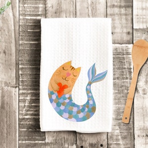 Mermaid Kitty Cat Dish Towel - Tea Towel Kitchen Decor  - New Home Gift Farm Decorations house Decor Towel